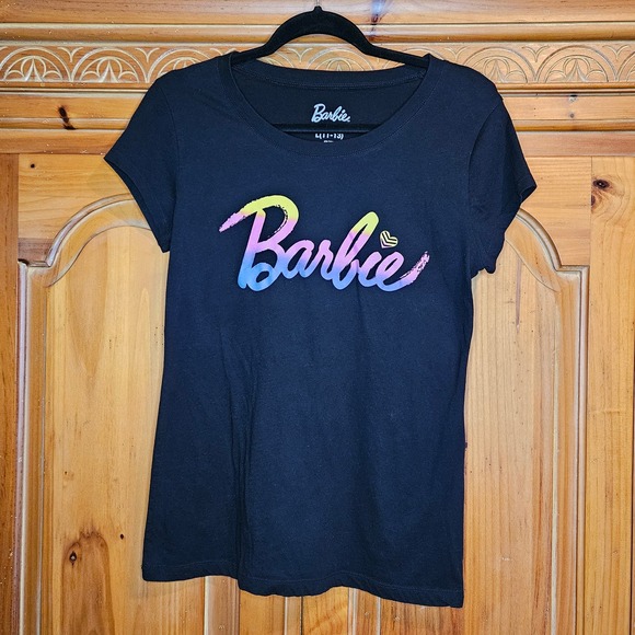Barbie Tops - Juniors Black Barbie Gradient Graphic T-Shirt Size Large (11-13)‎
